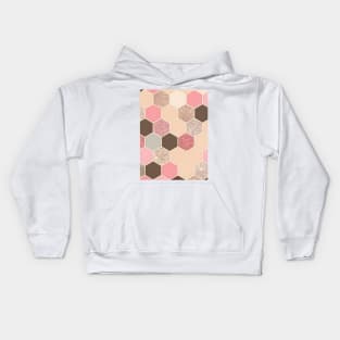 Caramel, Cocoa, Strawberry & Cream Hexagon & Doodle Pattern Kids Hoodie